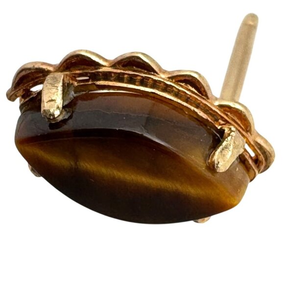 12Kt Gold-Filled Tigers Eye Stud Earrings 14Kt Gold Posts Vintage - Picture 3 of 6